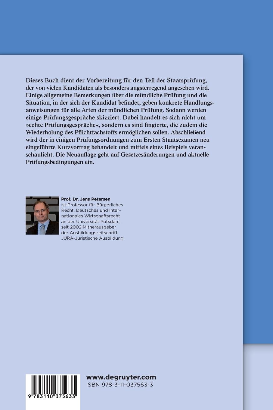 Rückseitencover Die mündliche Prüfung im ersten juristischen Staatsexamen