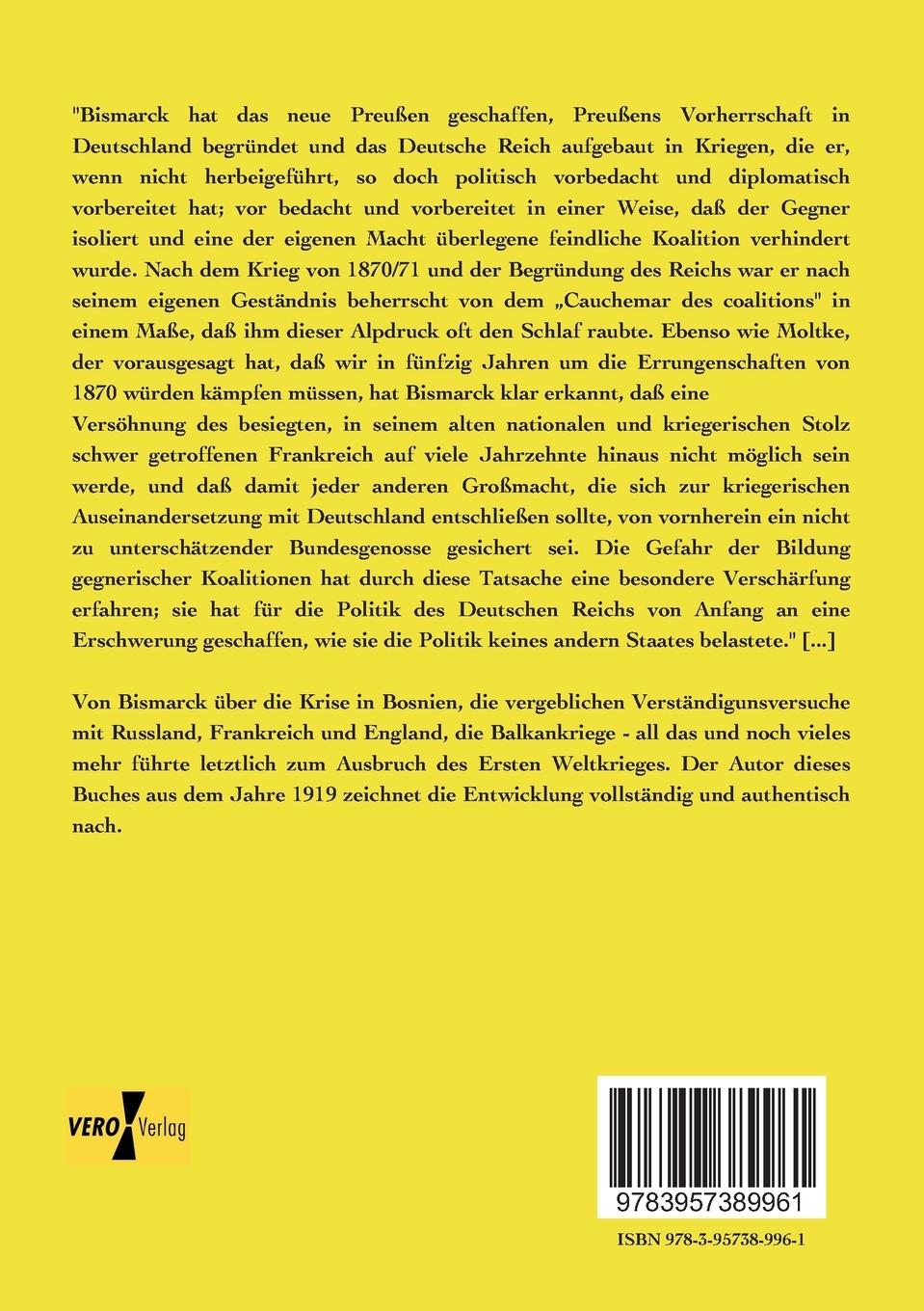 Rückseitencover Die Vorgeschichte des Weltkrieges