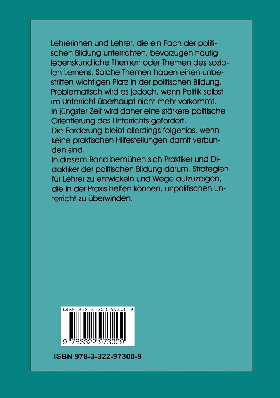 Rückseitencover Politik als Kern der politischen Bildung