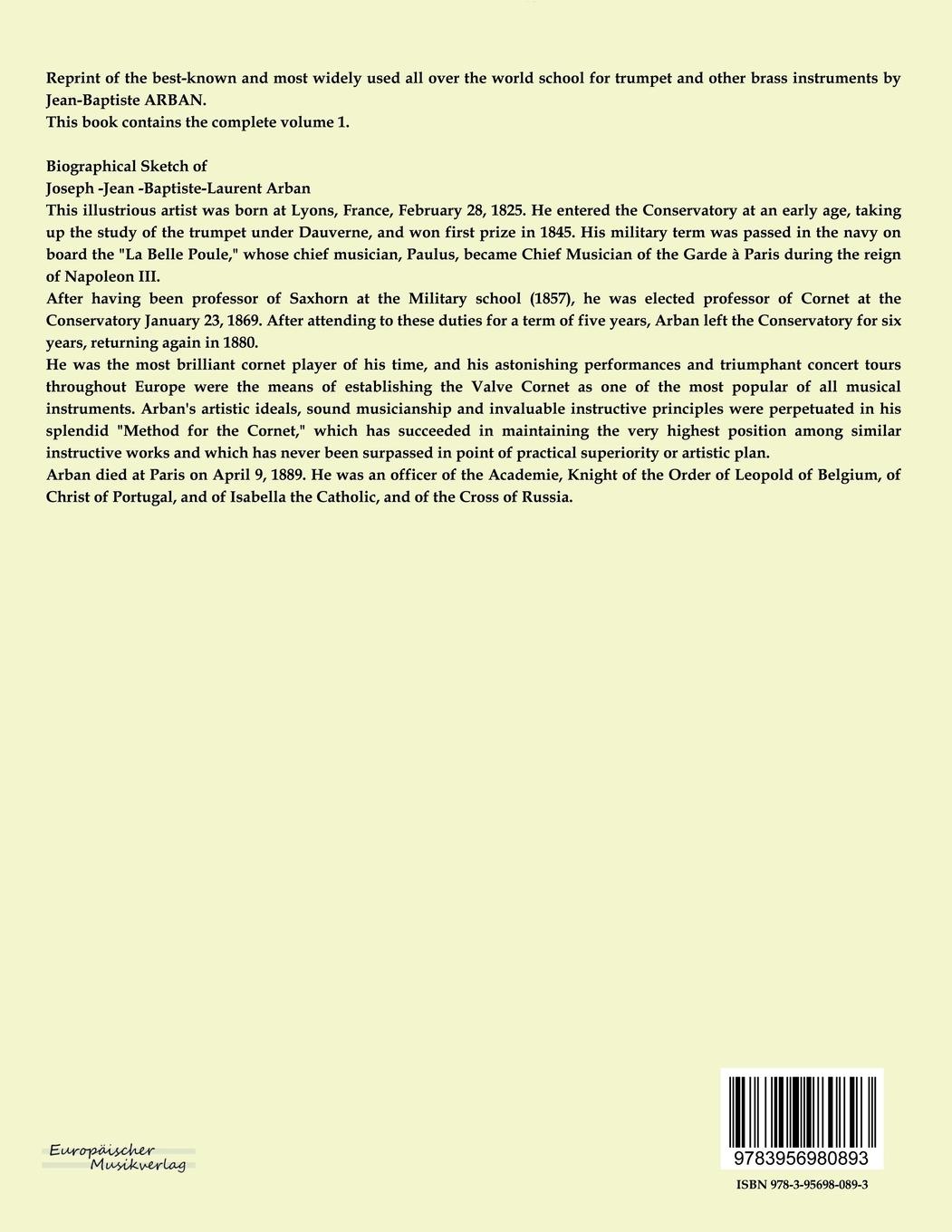 Rückseitencover Arban´s complete celebrated method for the cornet