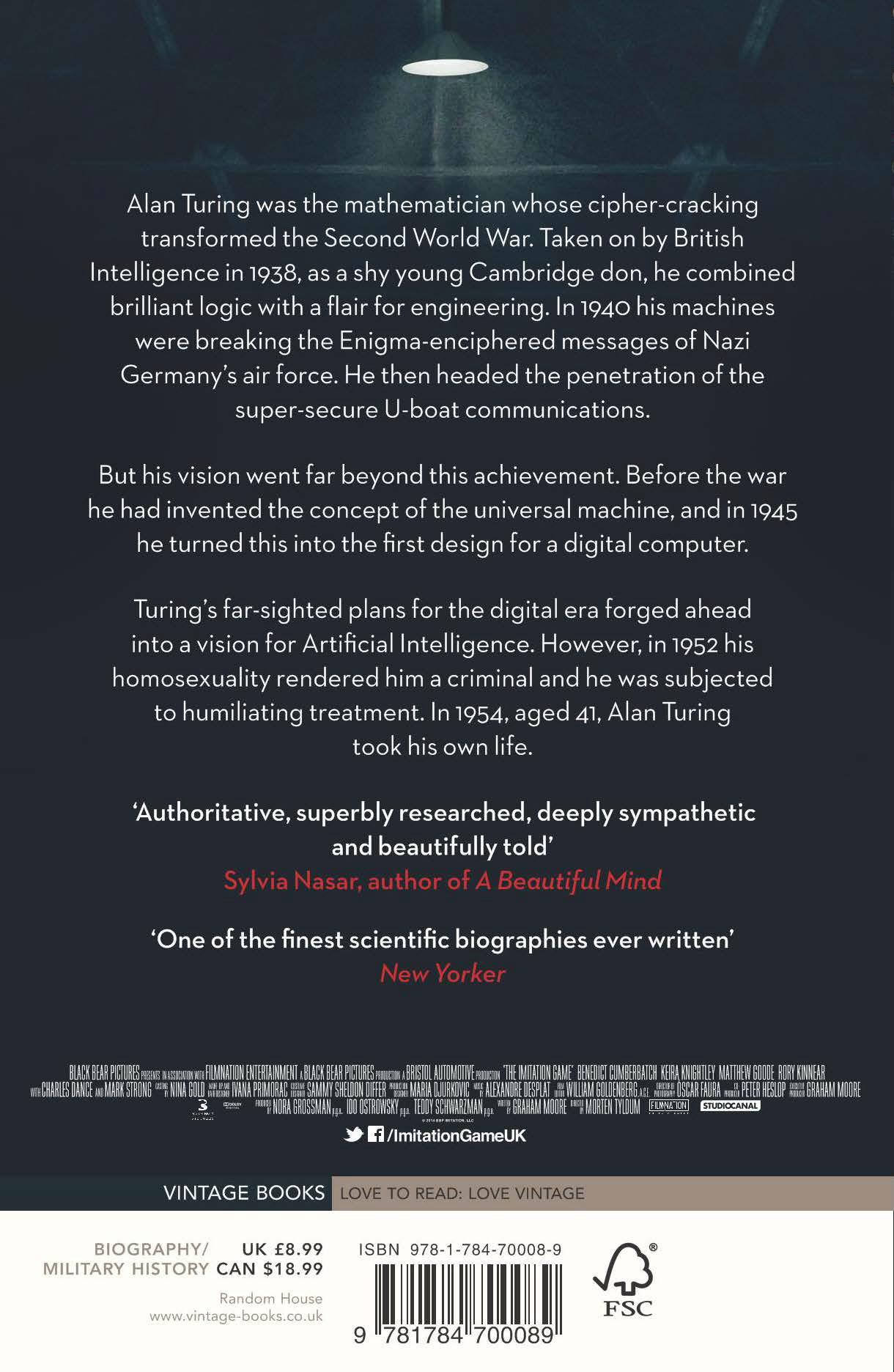 Rückseitencover Alan Turing: The Enigma. Film Tie-In