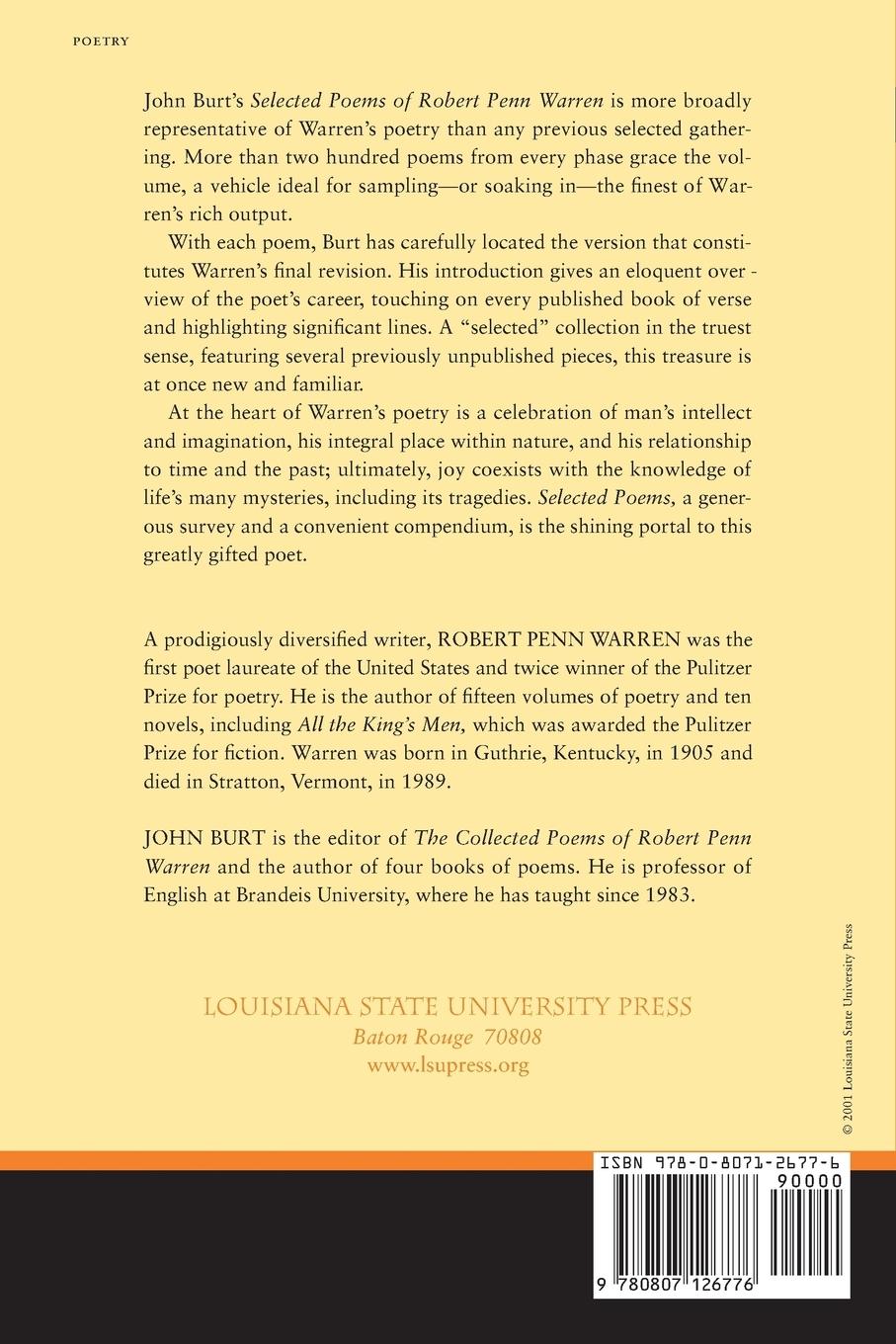 Rückseitencover Selected Poems of Robert Penn Warren