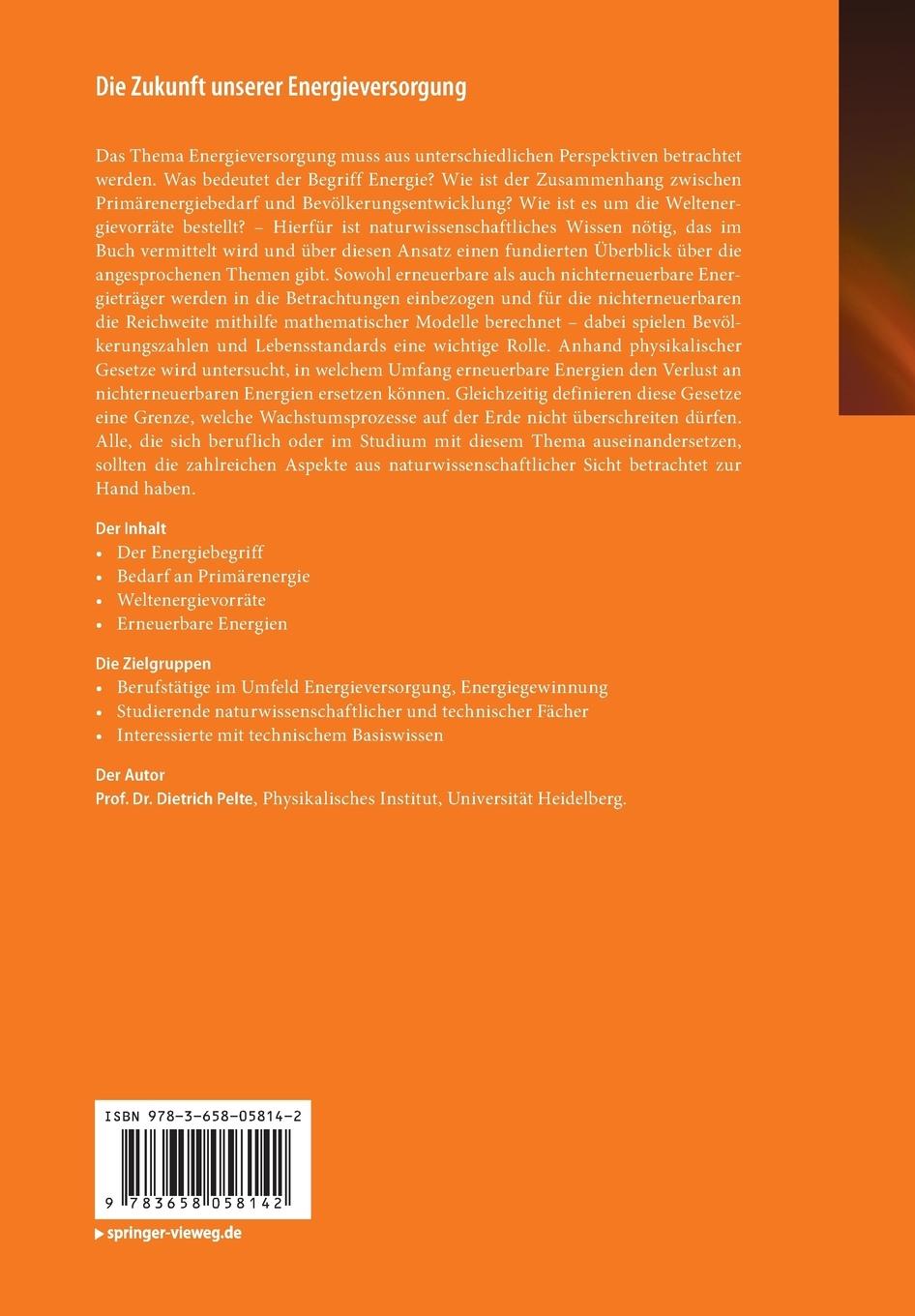 Rückseitencover Die Zukunft unserer Energieversorgung
