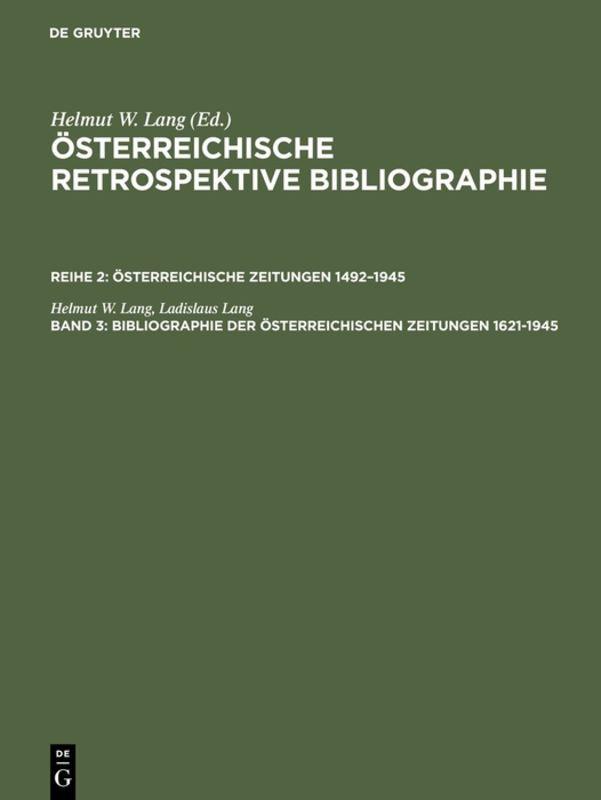Vorderes Coverbild Bibliographie der österreichischen Zeitungen 1621-1945