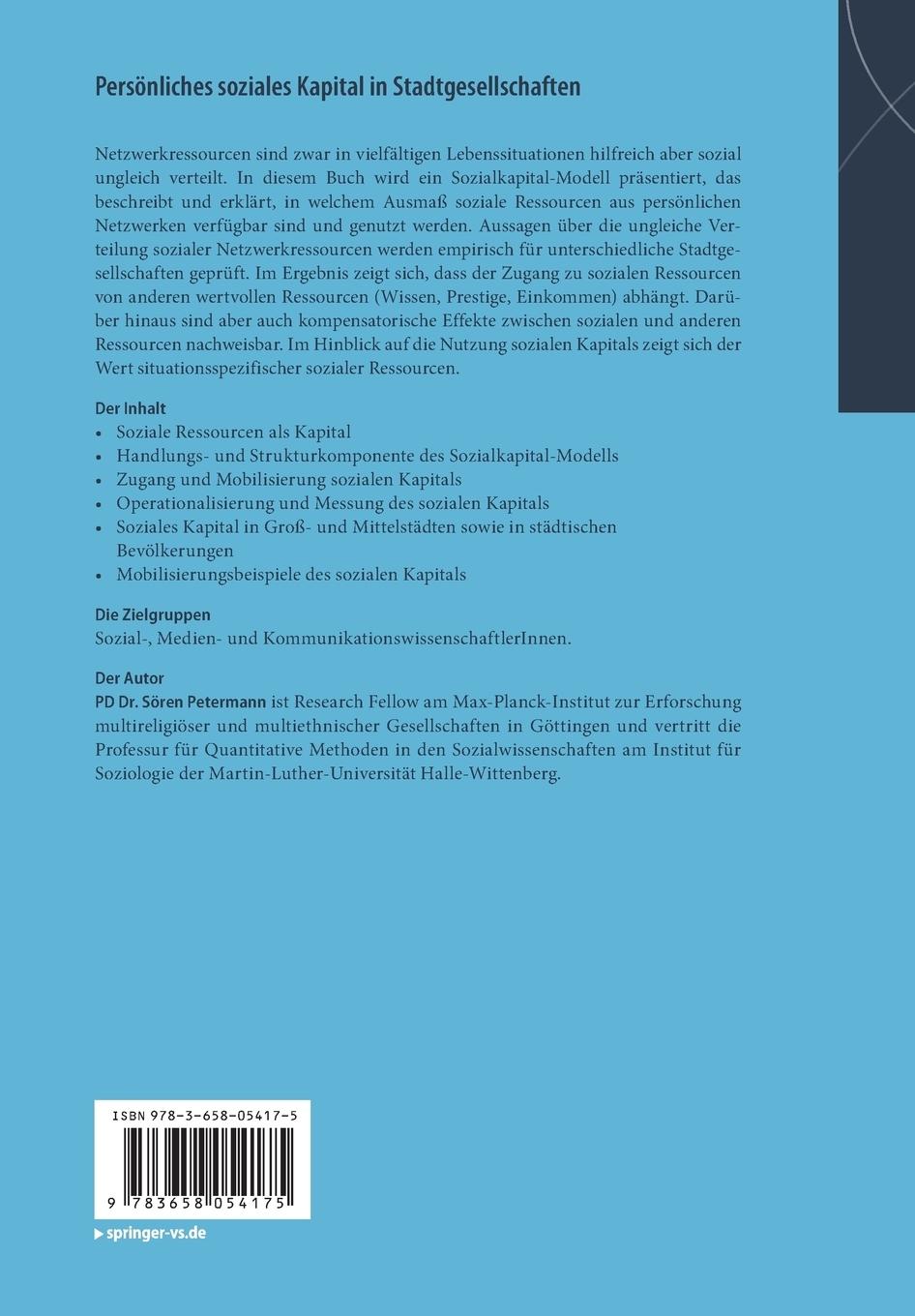 Rückseitencover Persönliches soziales Kapital in Stadtgesellschaften