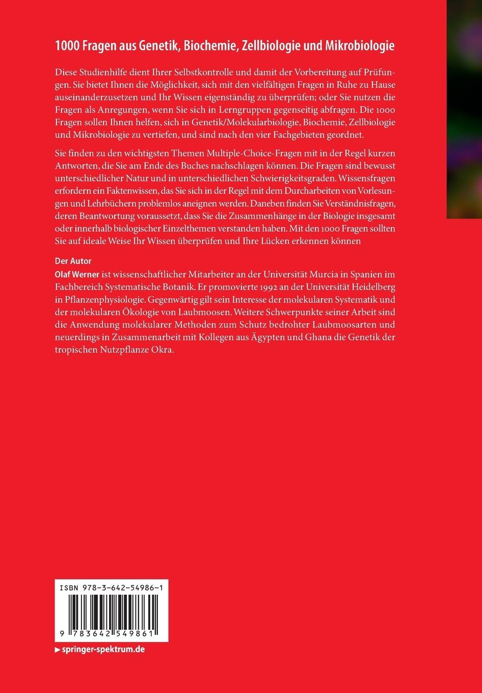 Rückseitencover 1000 Fragen aus Genetik, Biochemie, Zellbiologie und Mikrobiologie