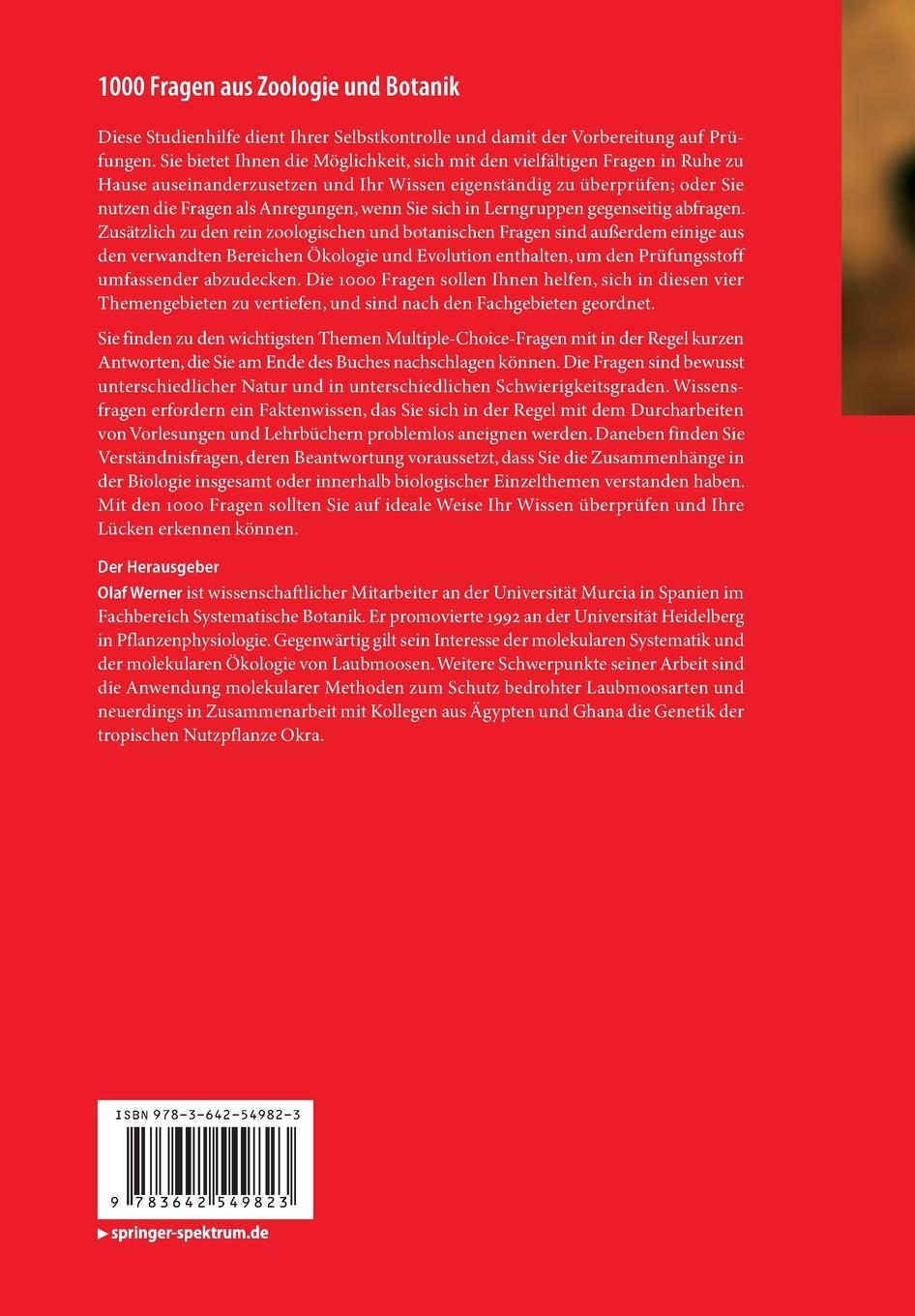 Rückseitencover 1000 Fragen aus Zoologie und Botanik