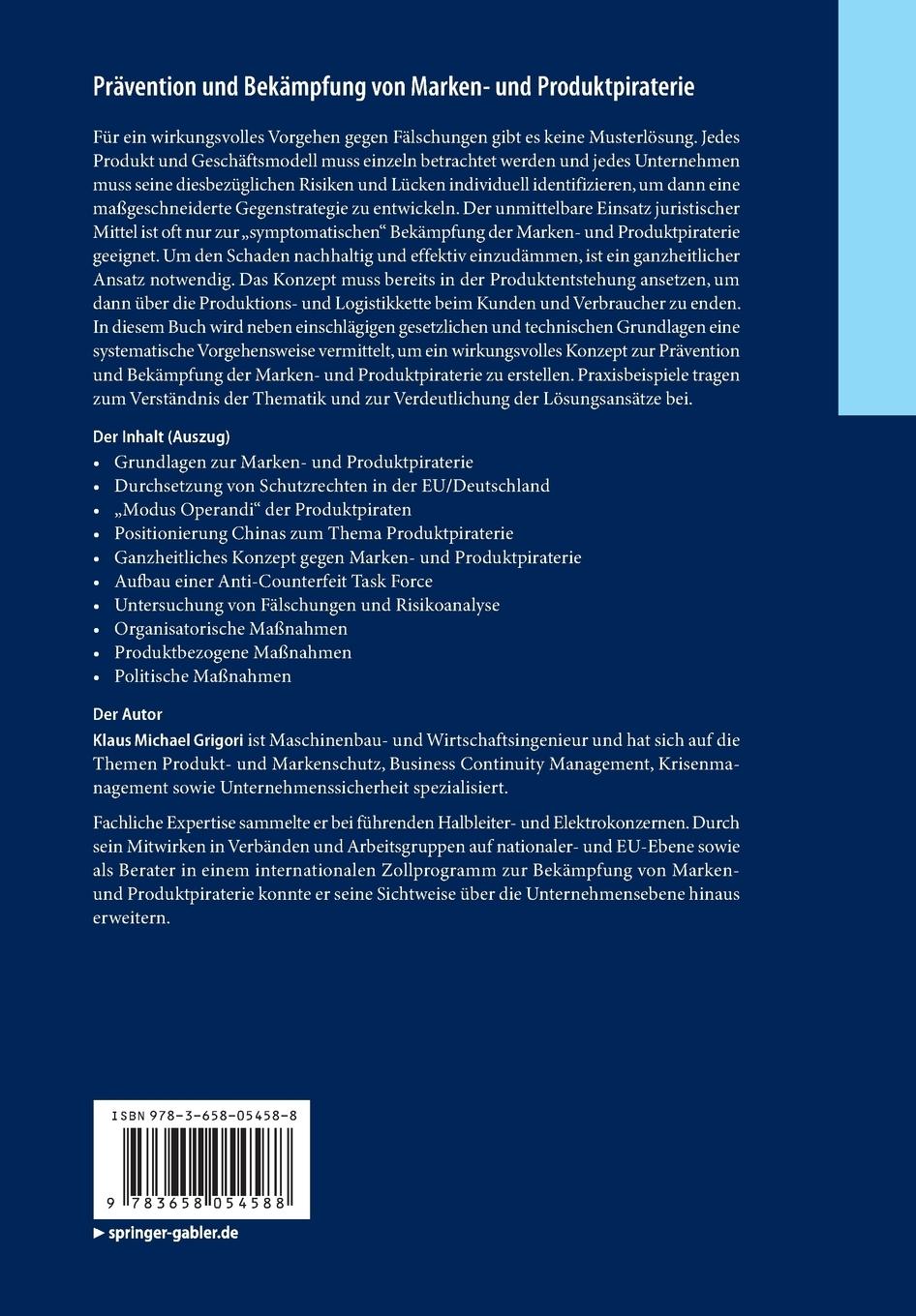 Rückseitencover Prävention und Bekämpfung von Marken- und Produktpiraterie