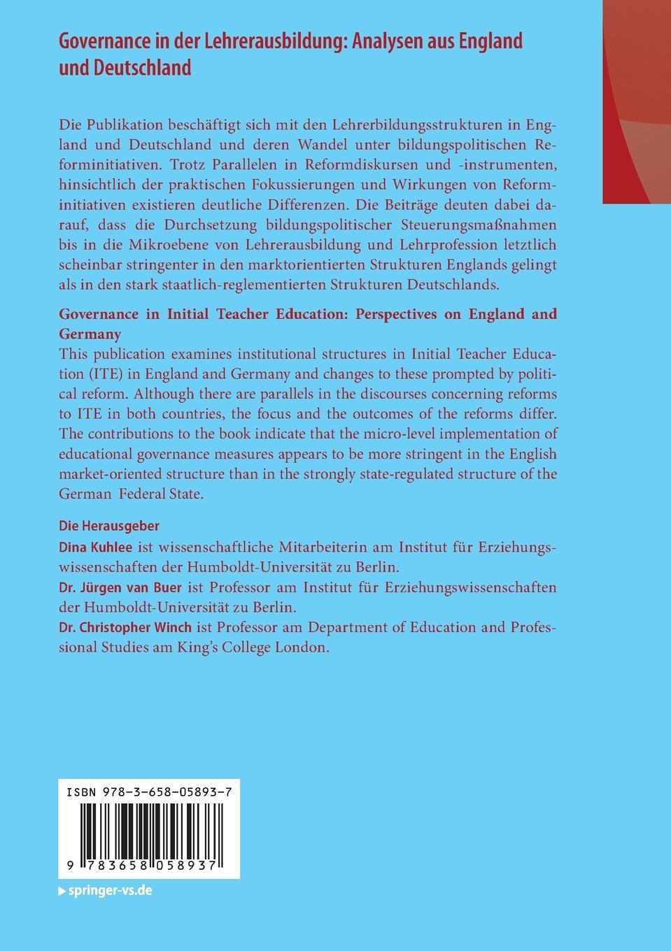 Rückseitencover Governance in der Lehrerausbildung: Analysen aus England und Deutschland
