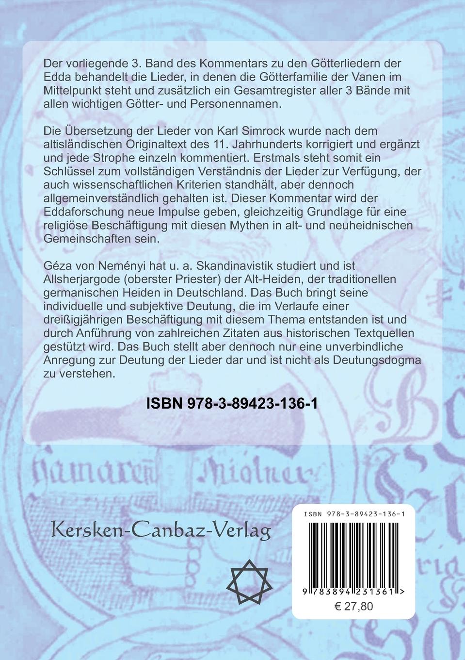 Rückseitencover Kommentar zu den Götterliedern der Edda