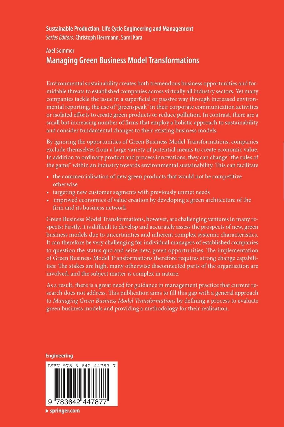 Rückseitencover Managing Green Business Model Transformations