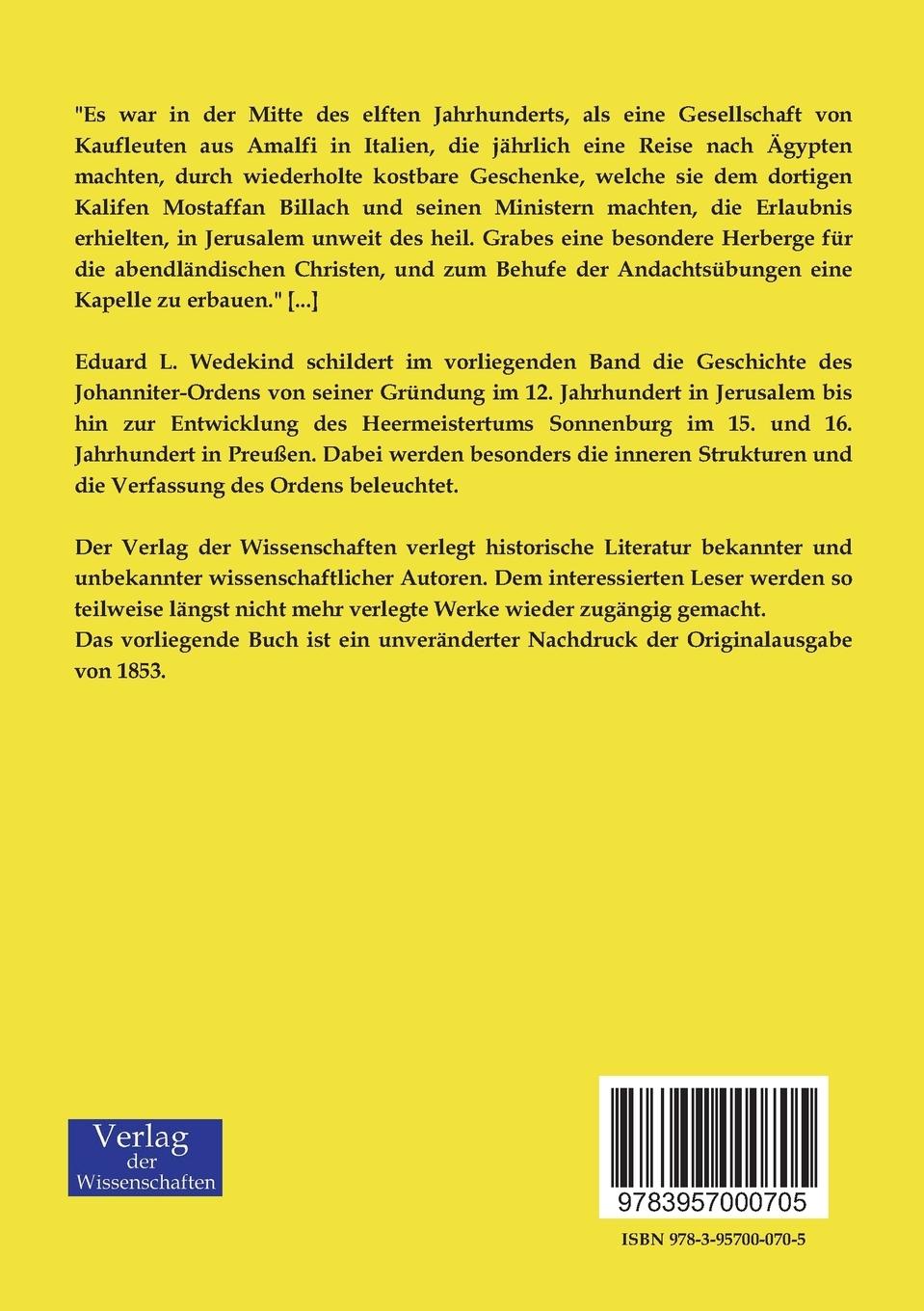 Rückseitencover Geschichte des Ritterlichen St. Johanniter-Ordens