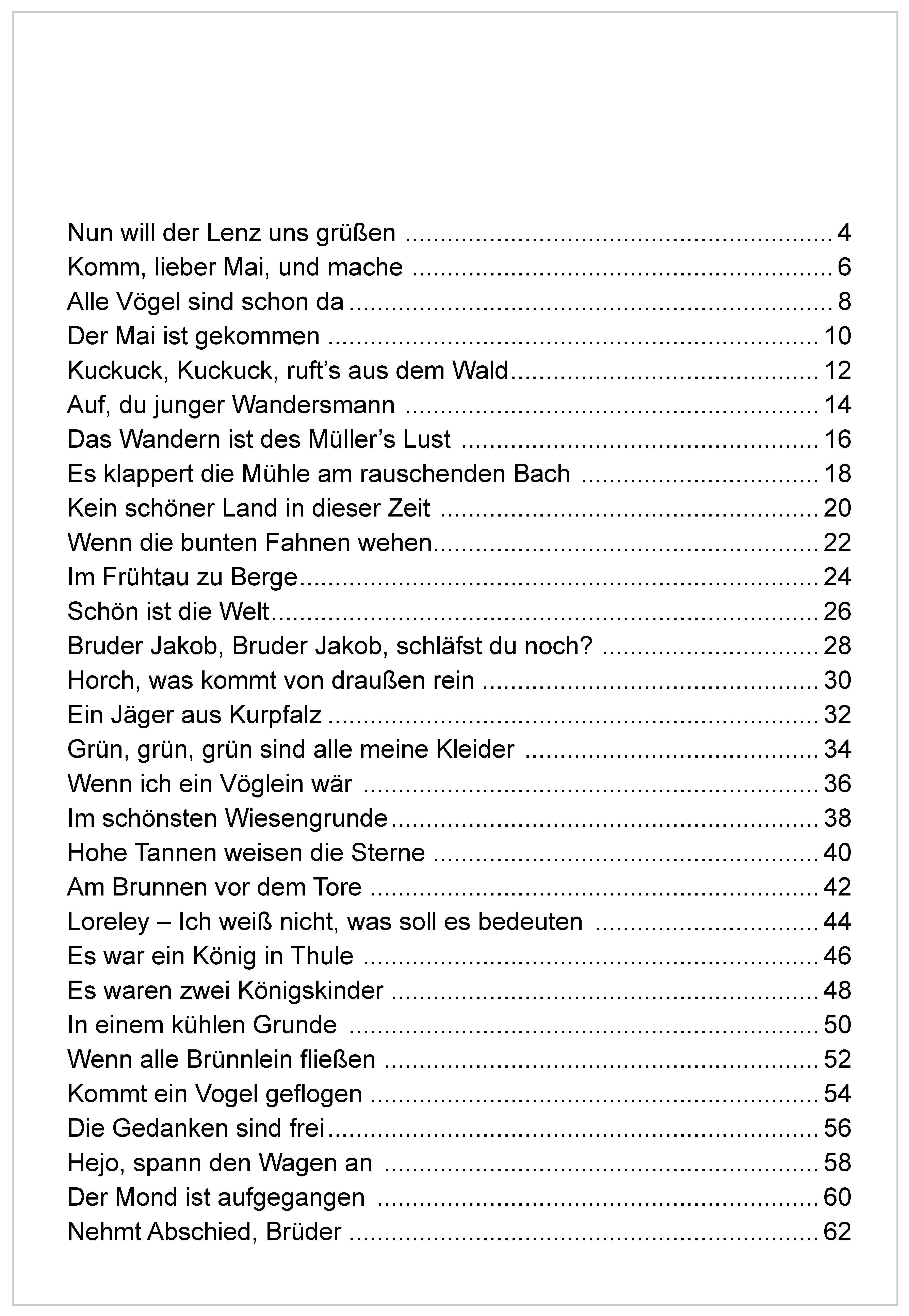 Beispielinhalt (Bild) Die schönsten Volkslieder - Das Liederbuch
