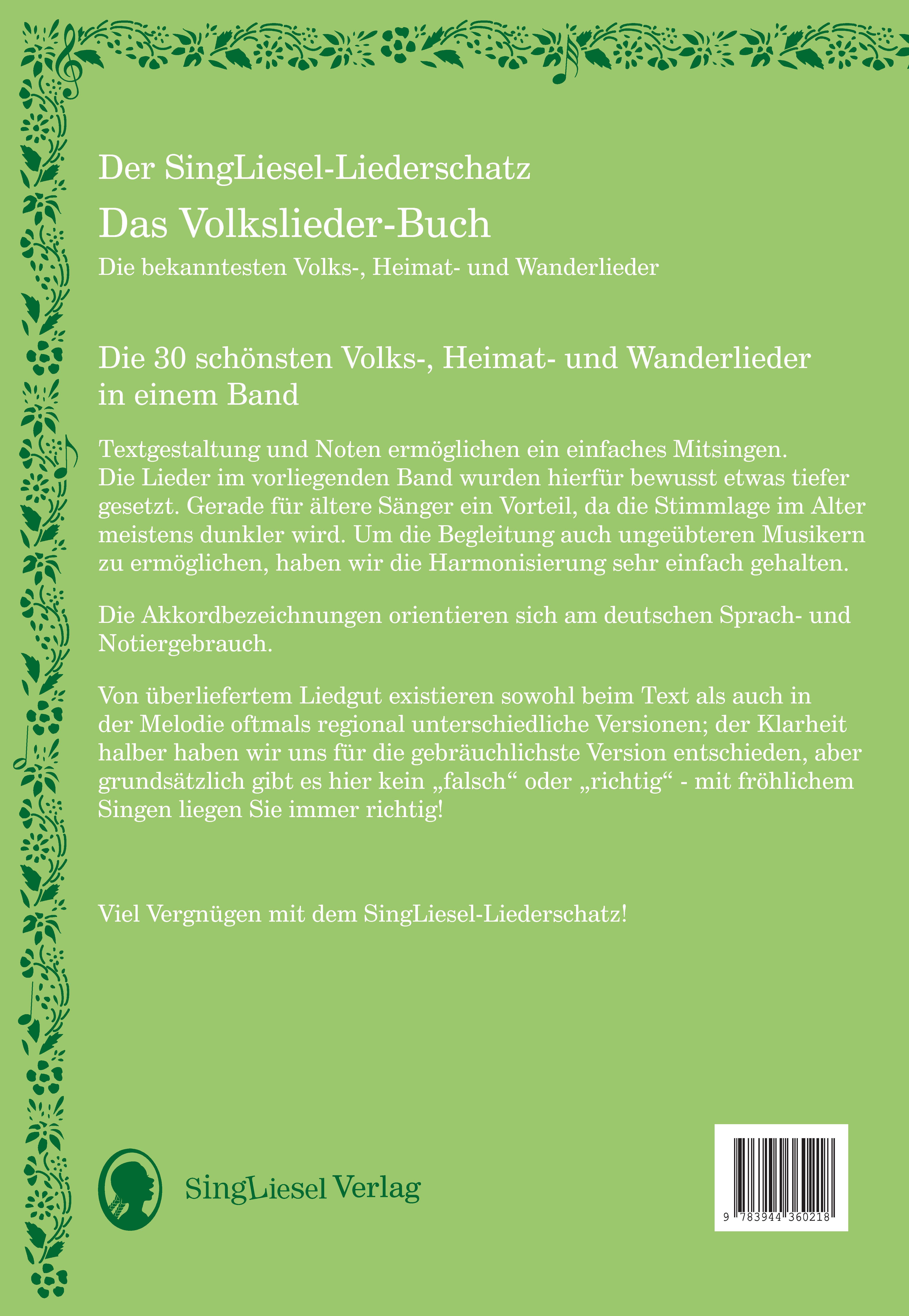 Beispielinhalt (Bild) Die schönsten Volkslieder - Das Liederbuch