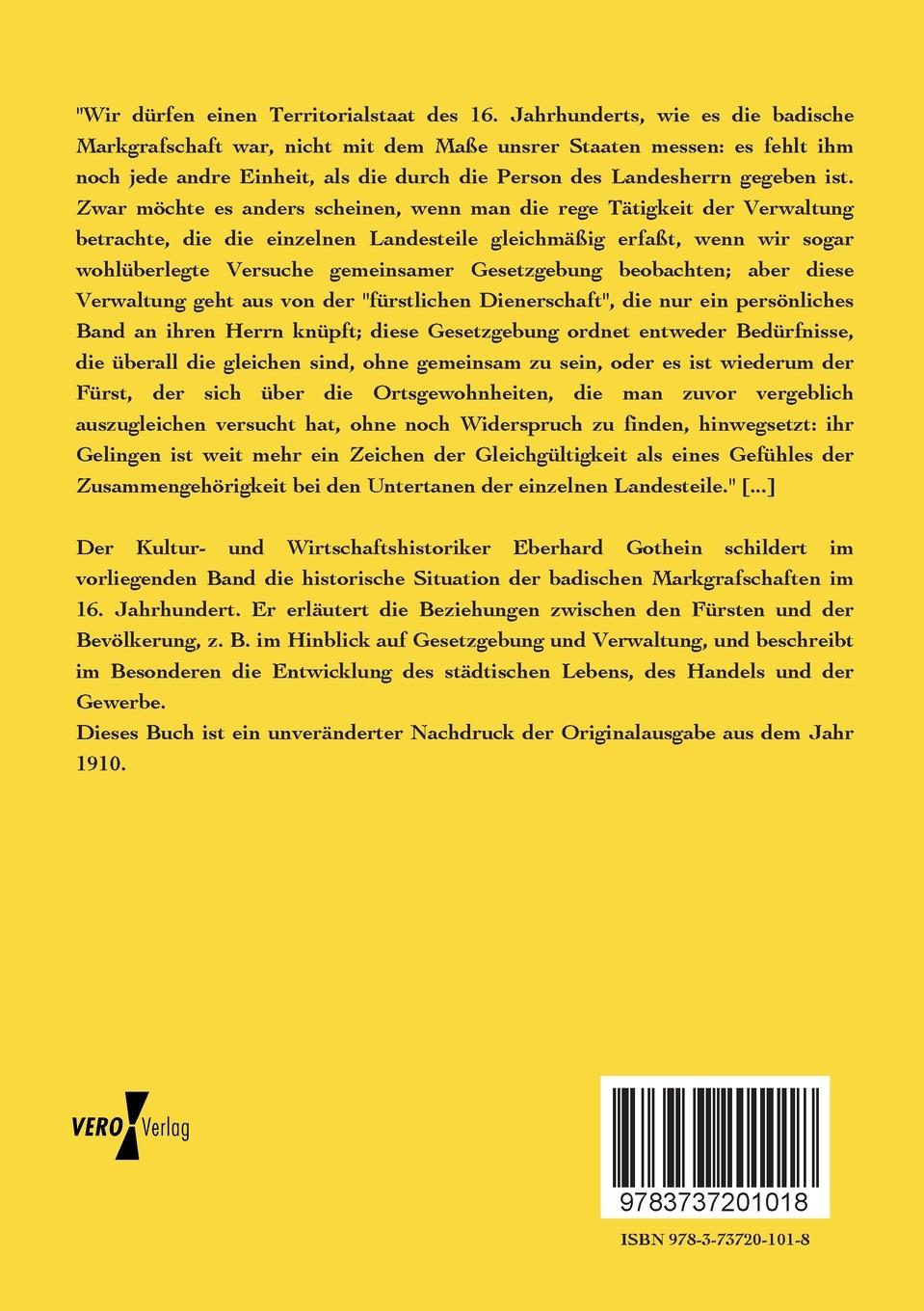 Rückseitencover Die badischen Markgrafschaften im 16. Jahrhundert