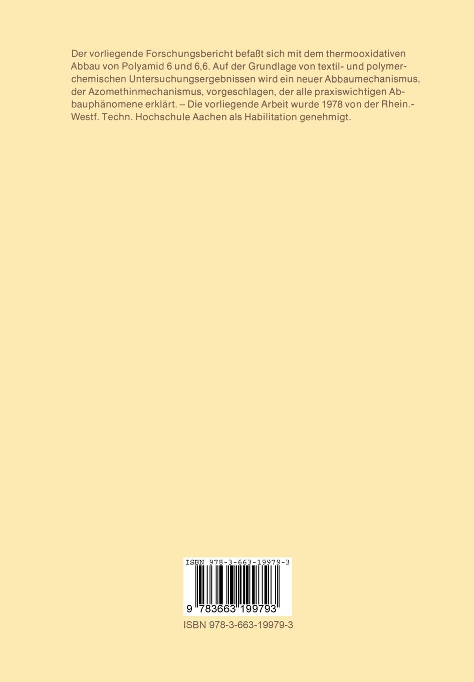 Rückseitencover Polymergebundene Aldehyd- und Ketocarbonylgruppen in Nylon 6 und 6, 6 - ihre Bestimmung, Struktur und Bedeutung für den Thermoabbau
