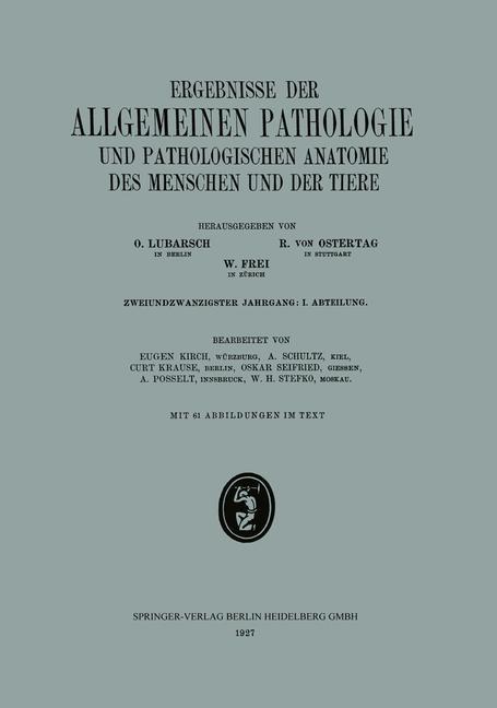 Vorderes Coverbild Ergebnisse der Allgemeinen Pathologie und Pathologischen Anatomie des Menschen und der Tiere