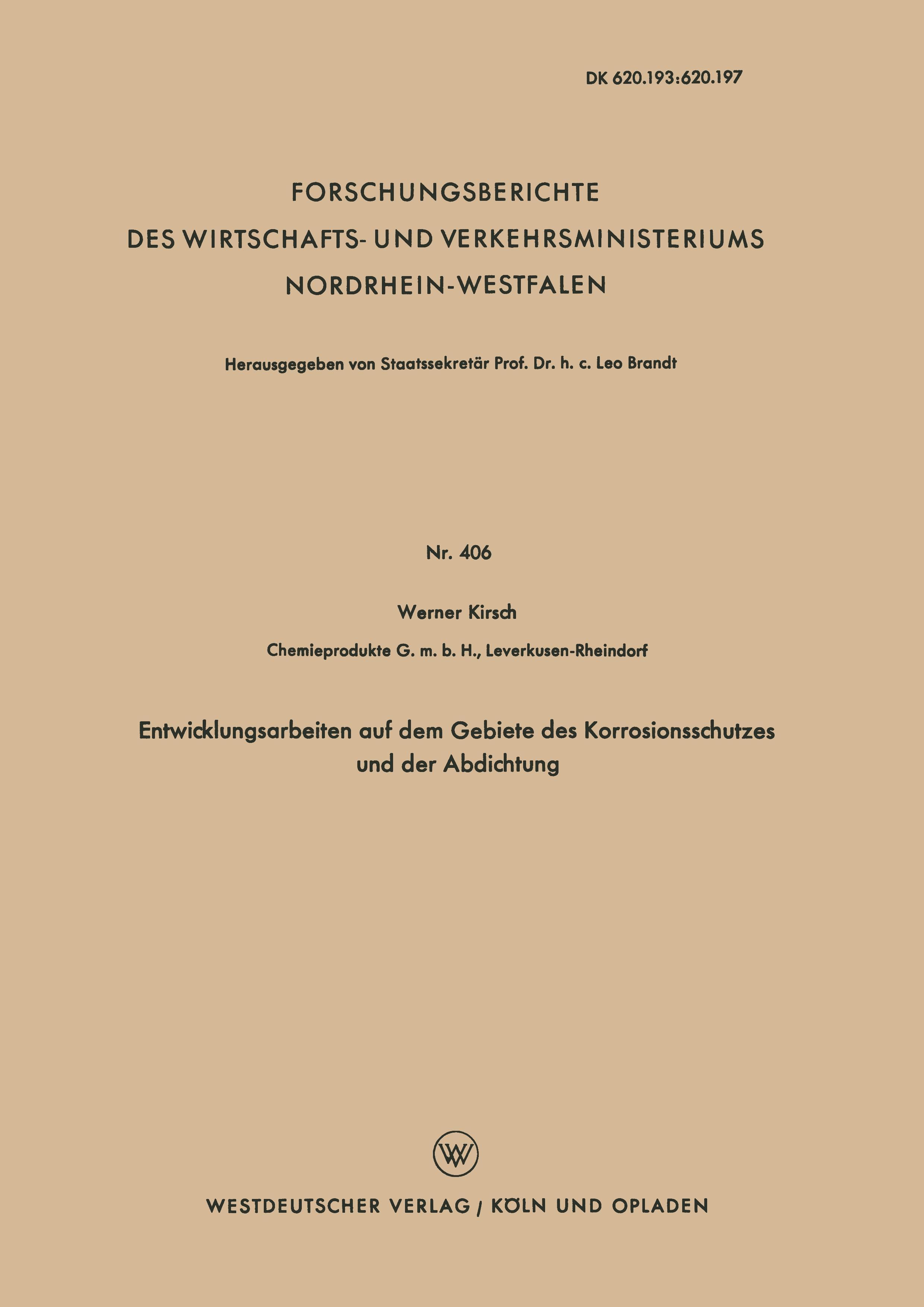 Vorderes Coverbild Entwicklungsarbeiten auf dem Gebiete des Korrosionsschutzes und der Abdichtung