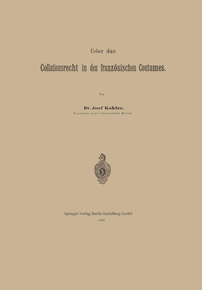 Vorderes Coverbild Ueber das Collationsrecht in den französischen Coutumes