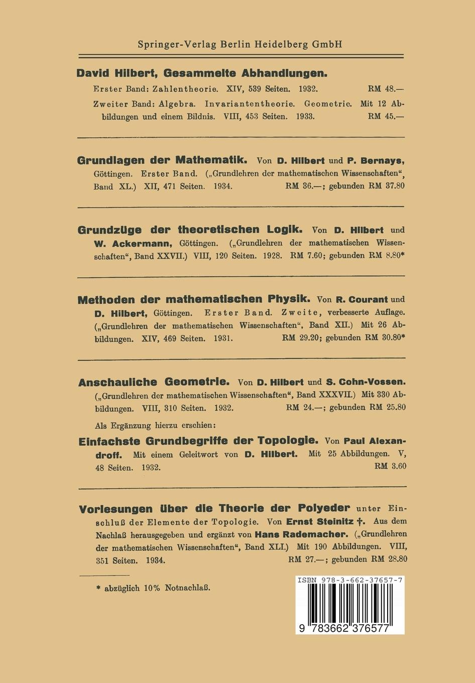 Rückseitencover Dritter Band: Analysis · Grundlagen der Mathematik · Physik Verschiedenes