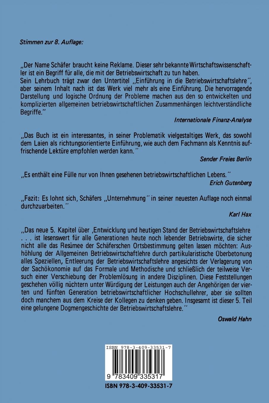 Rückseitencover Die Unternehmung