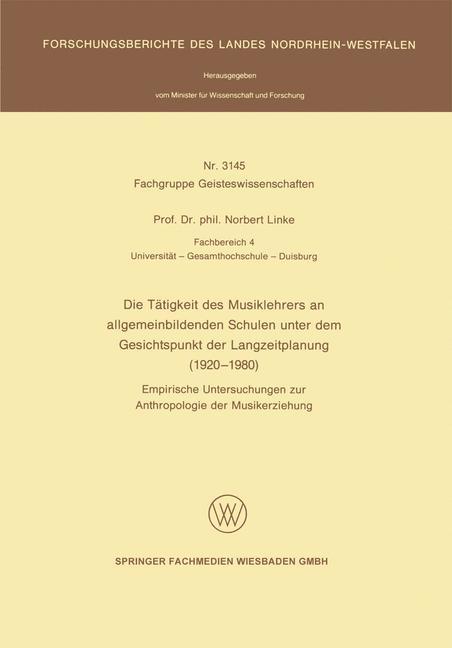 Vorderes Coverbild Die Tätigkeit des Musiklehrers an allgemeinbildenden Schulen unter dem Gesichtspunkt der Langzeitplanung (1920 - 1980)
