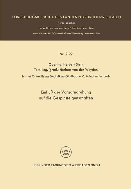 Vorderes Coverbild Einfluß der Vorgarndrehung auf die Gespinsteigenschaften