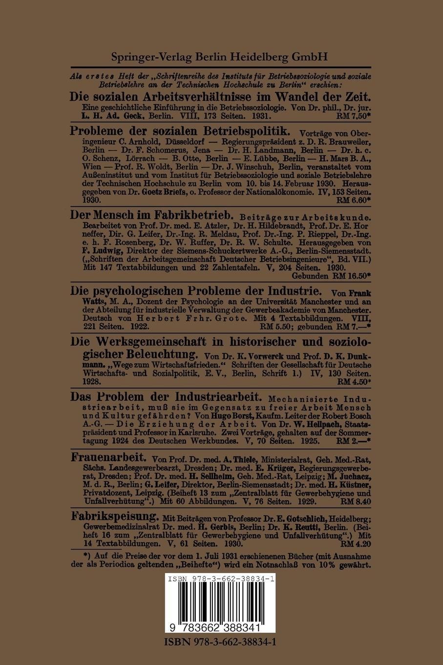 Rückseitencover Das Sozialleben des industriellen Betriebs