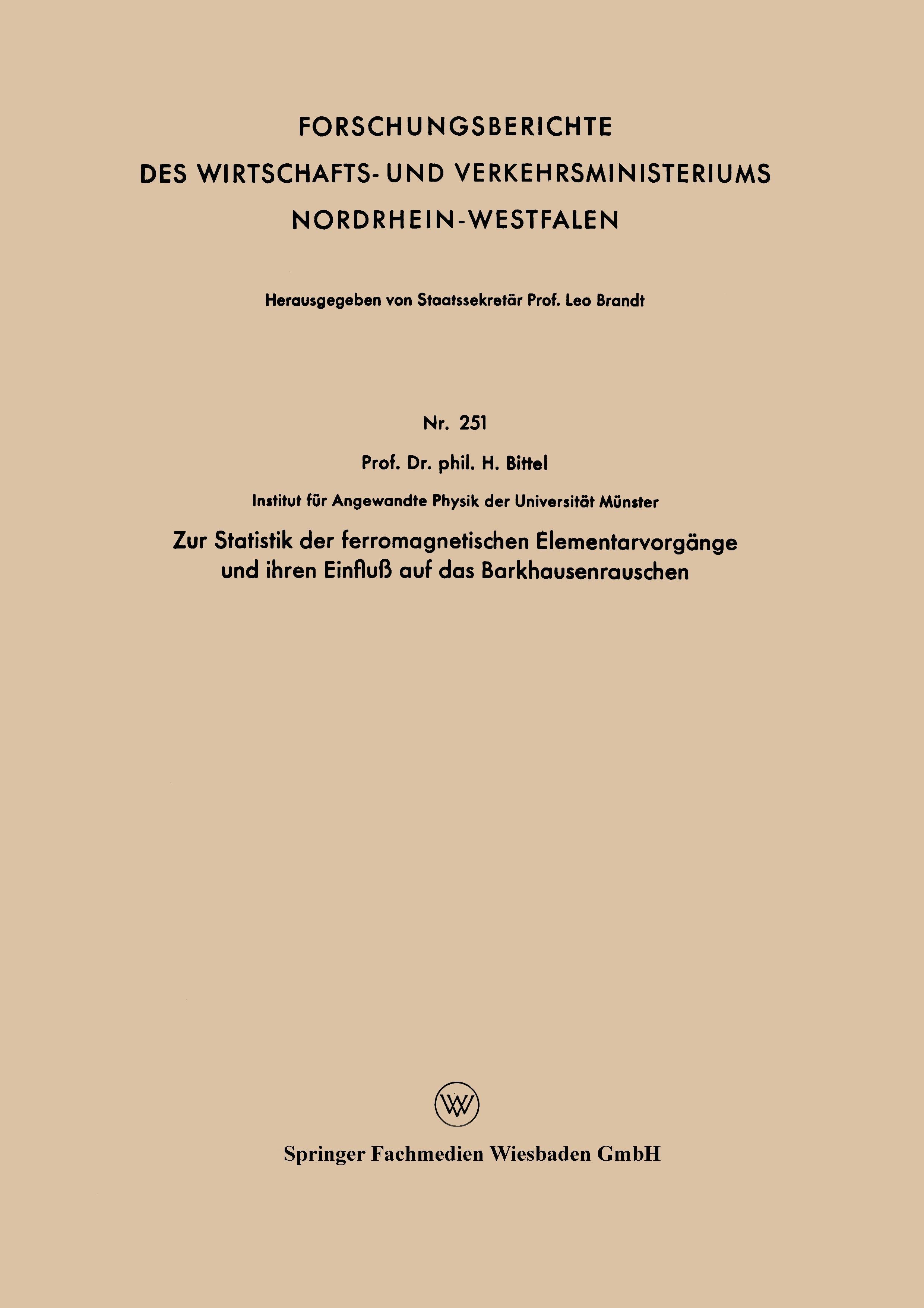 Vorderes Coverbild Zur Statistik der ferromagnetischen Elementarvorgänge und ihren Einfluß auf das Barkhausenrauschen