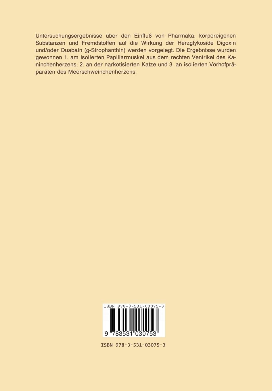 Rückseitencover Beeinflussung der Wirksamkeit von Herzglykosiden durch Pharmaka, körpereigene Substanzen und Fremdstoffe