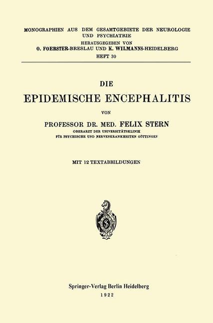 Vorderes Coverbild Die Epidemische Encephalitis