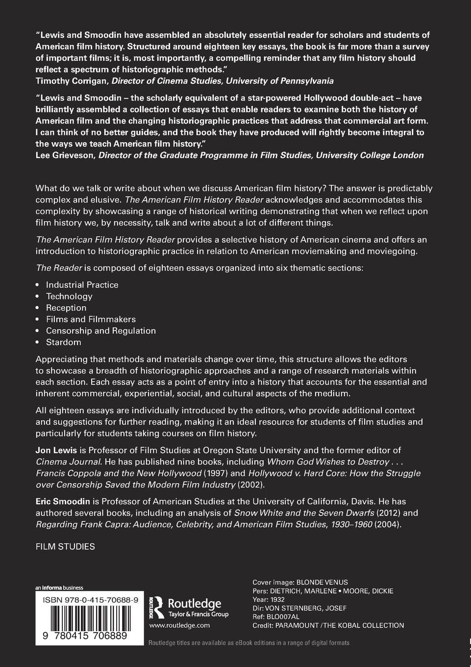 Rückseitencover The American Film History Reader