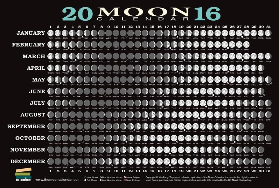 Vorderes Coverbild 2016 Moon Calendar Card (20-Pack)
