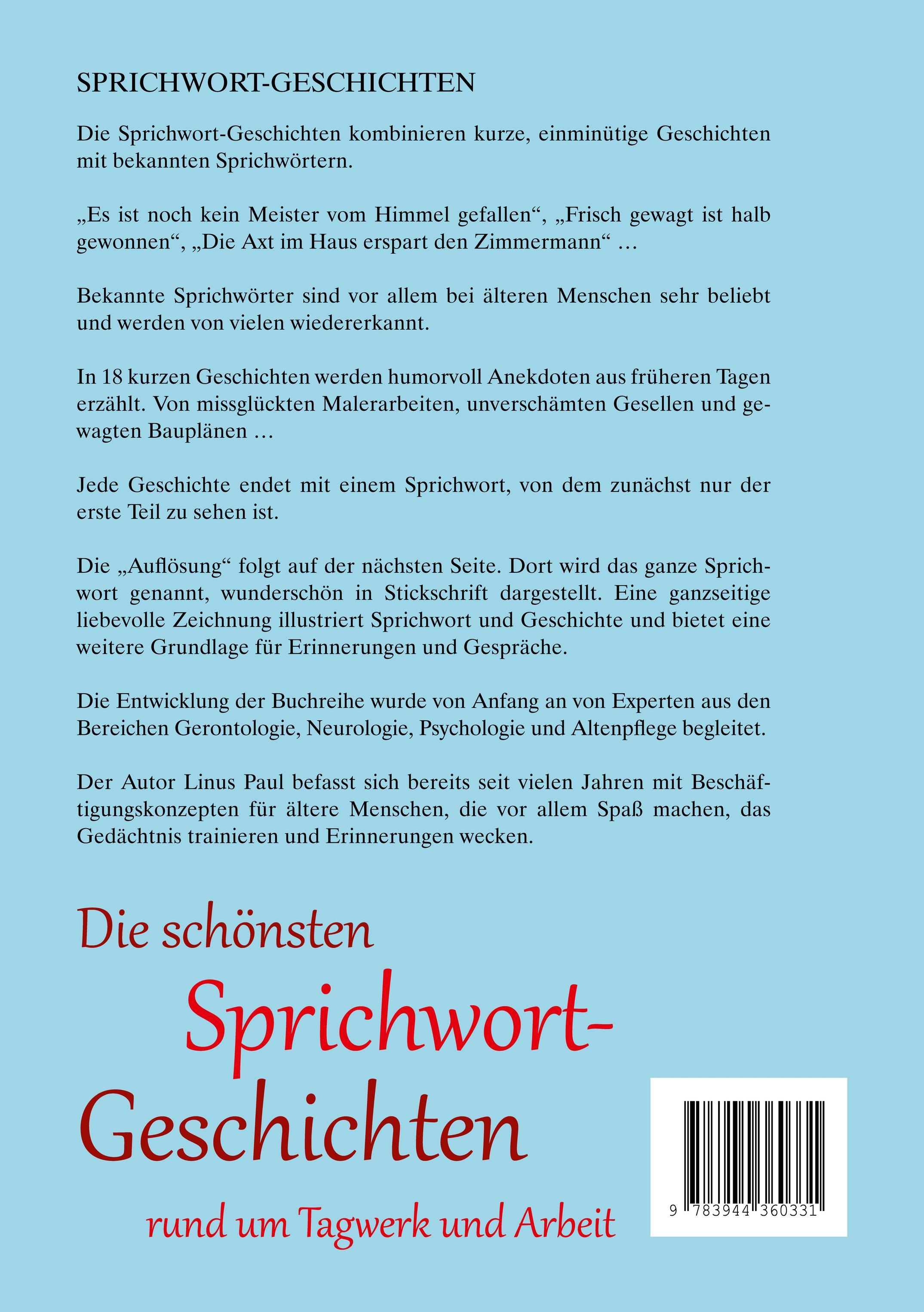 Beispielinhalt (Bild) Es ist noch kein Meister vom Himmel gefallen, Die schönsten Sprichwort-Geschichten rund ums Tagwerk für Menschen mit Demenz