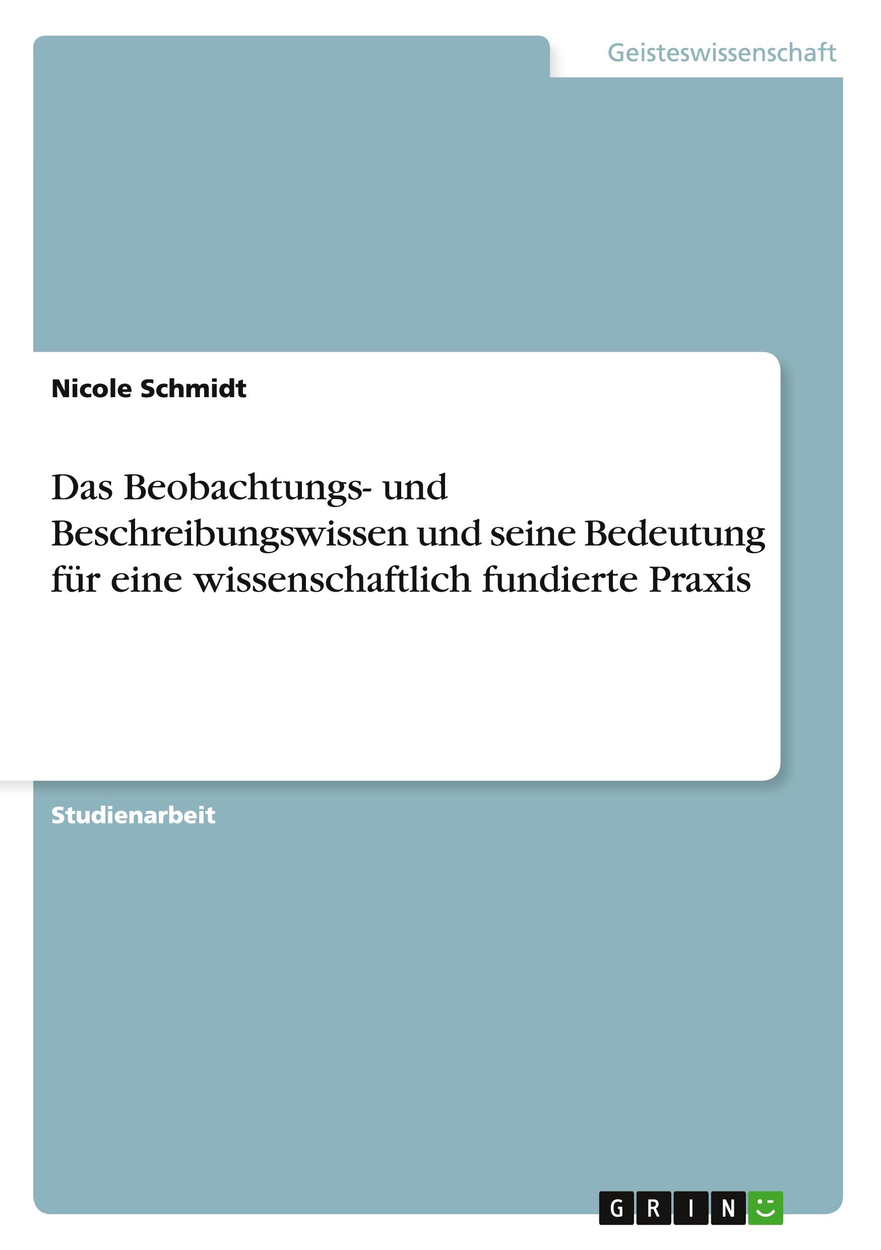 Vorderes Coverbild Das Beobachtungs- und Beschreibungswissen und seine Bedeutung für eine wissenschaftlich fundierte Praxis