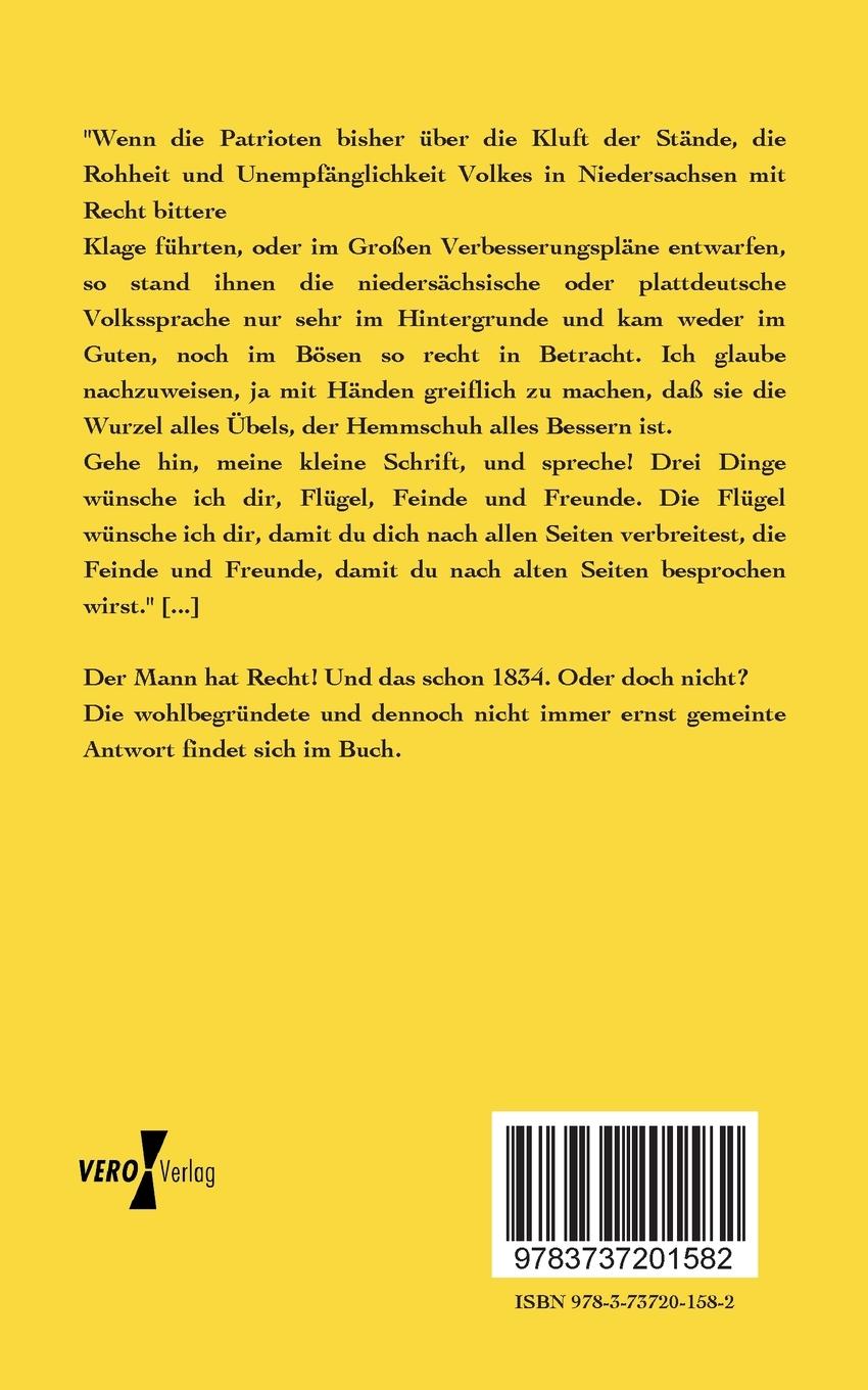 Rückseitencover Soll die plattdeutsche Sprache gepflegt oder ausgerottet werden?