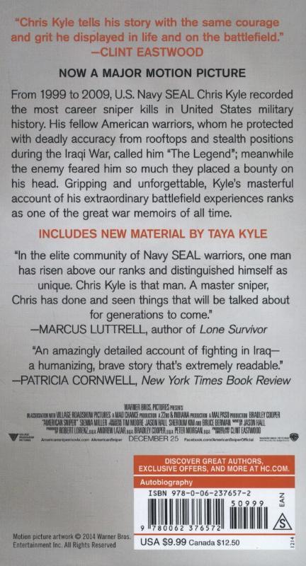 Rückseitencover American Sniper. Movie Tie-In Edition