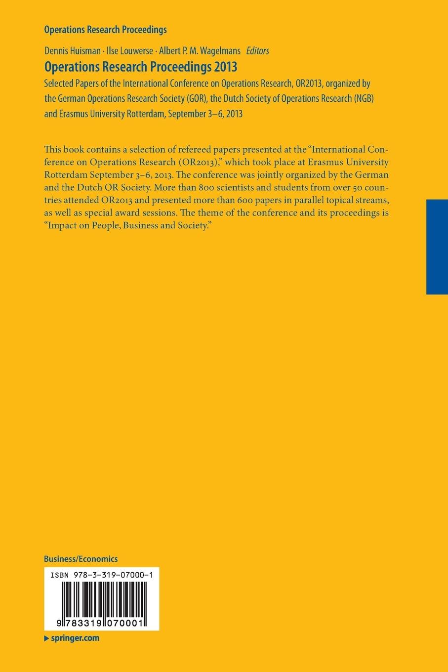 Rückseitencover Operations Research Proceedings 2013