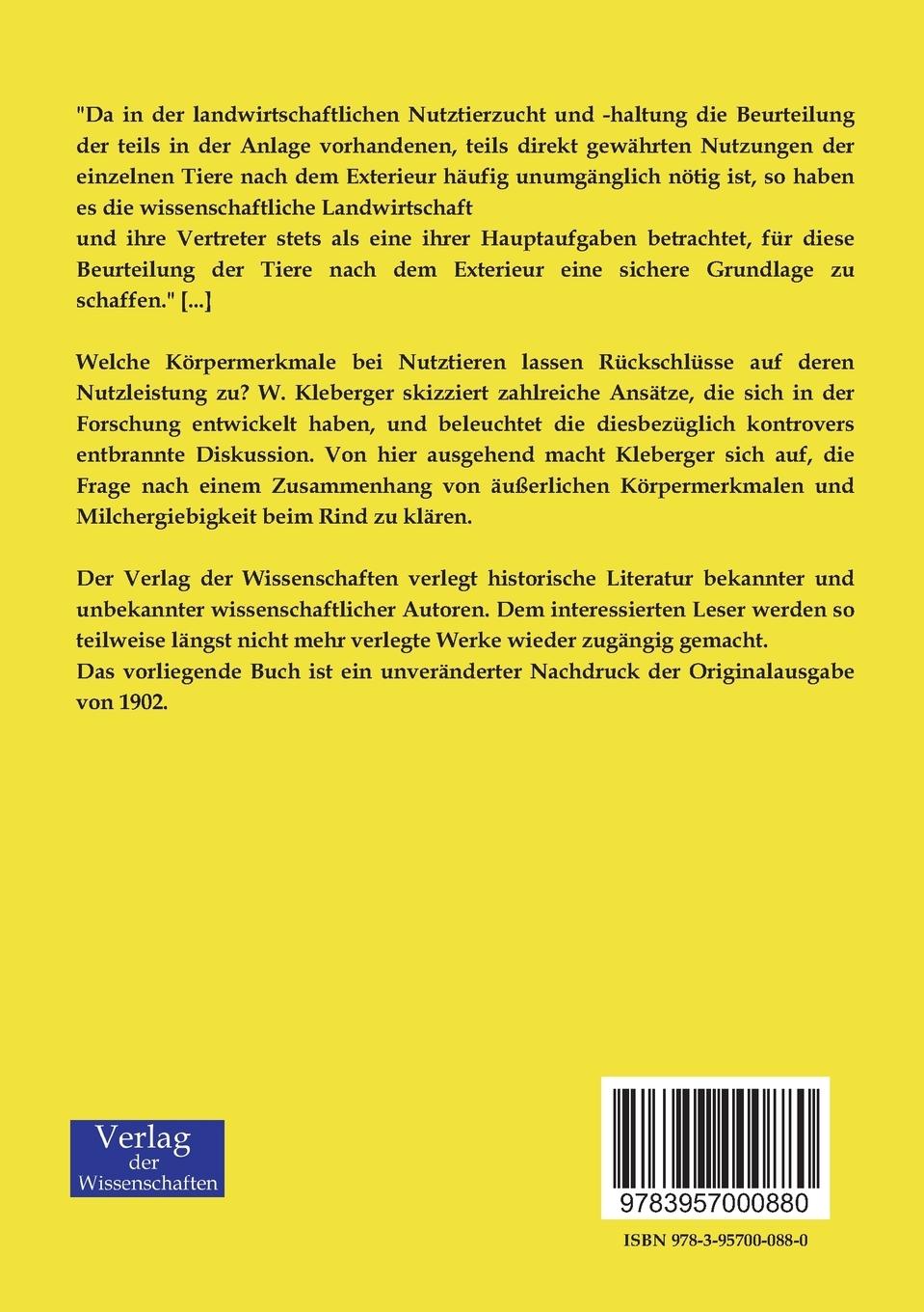 Rückseitencover Welcher Zusammenhang besteht beim Rinde zwischen der Milchergiebigkeit und den durch Masse feststellbaren Formen des Tierkörpers?