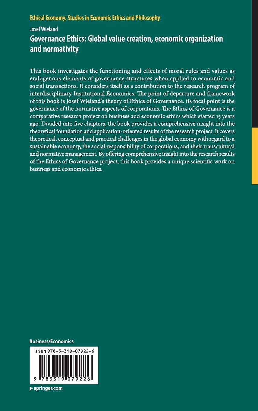 Rückseitencover Governance Ethics: Global value creation, economic organization and normativity