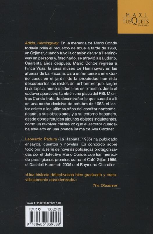 Rückseitencover Adiós, Hemingway