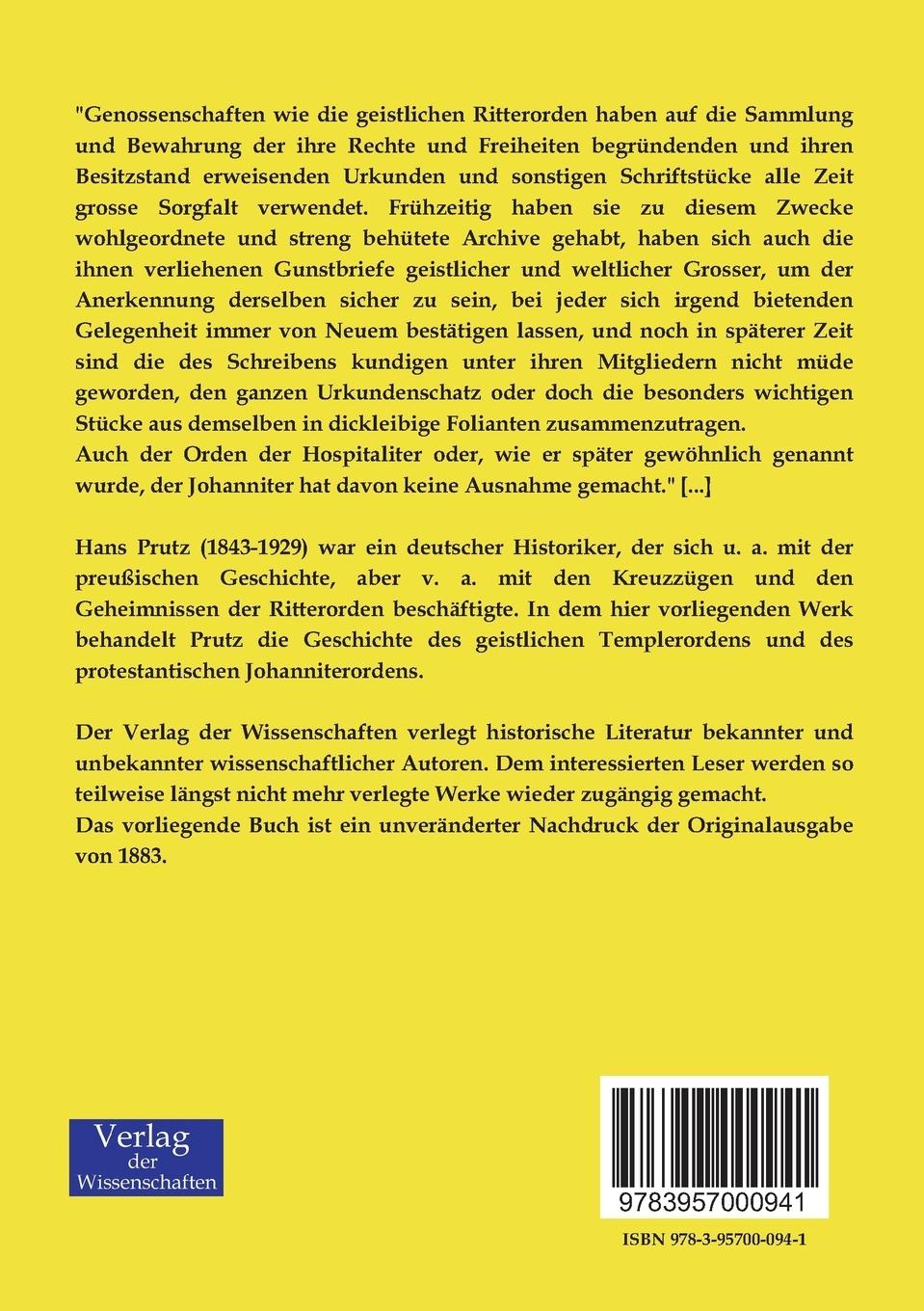 Rückseitencover Malteser Urkunden zur Geschichte der Tempelherren und der Johanniter