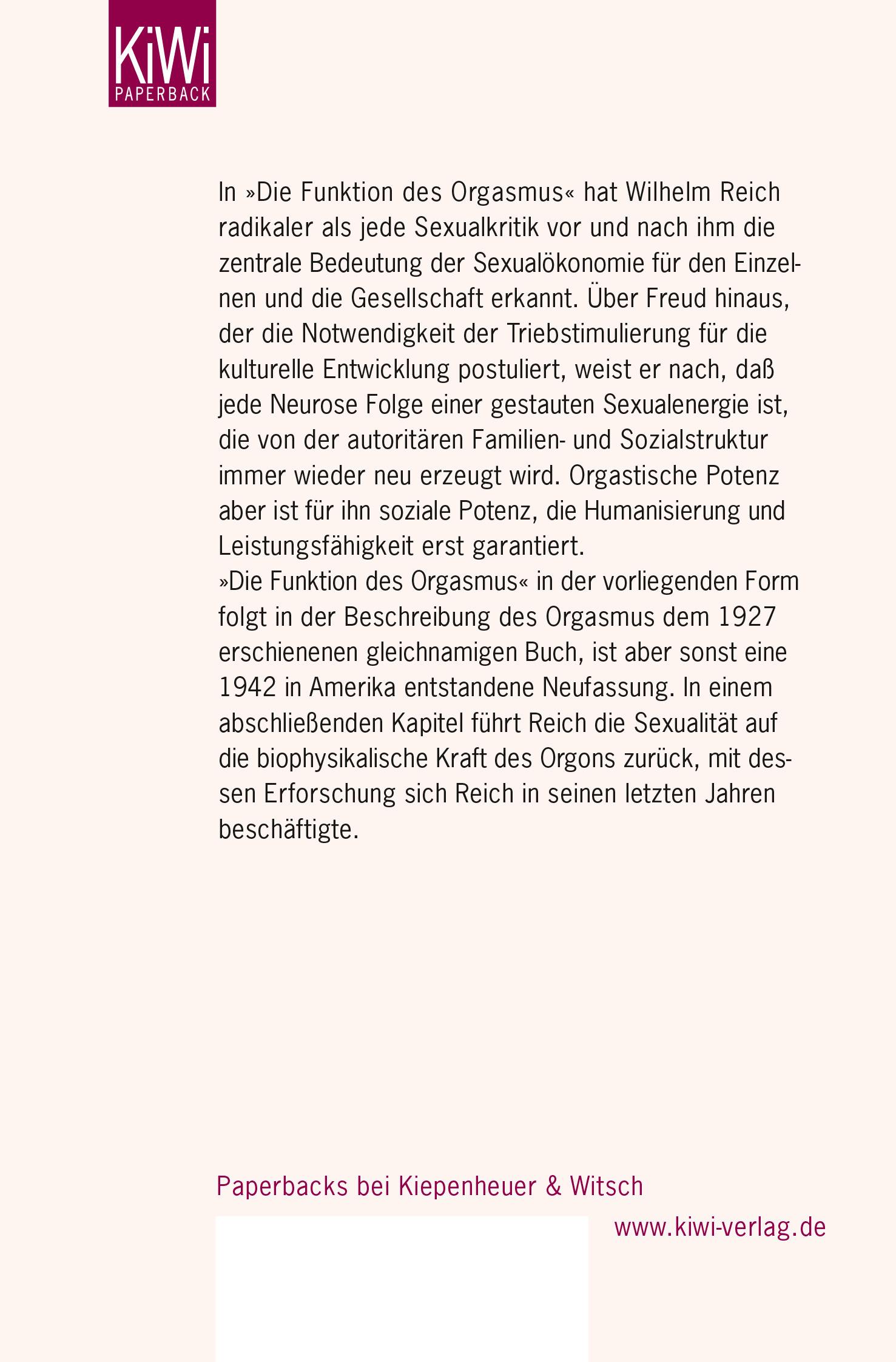 Rückseitencover Die Funktion des Orgasmus