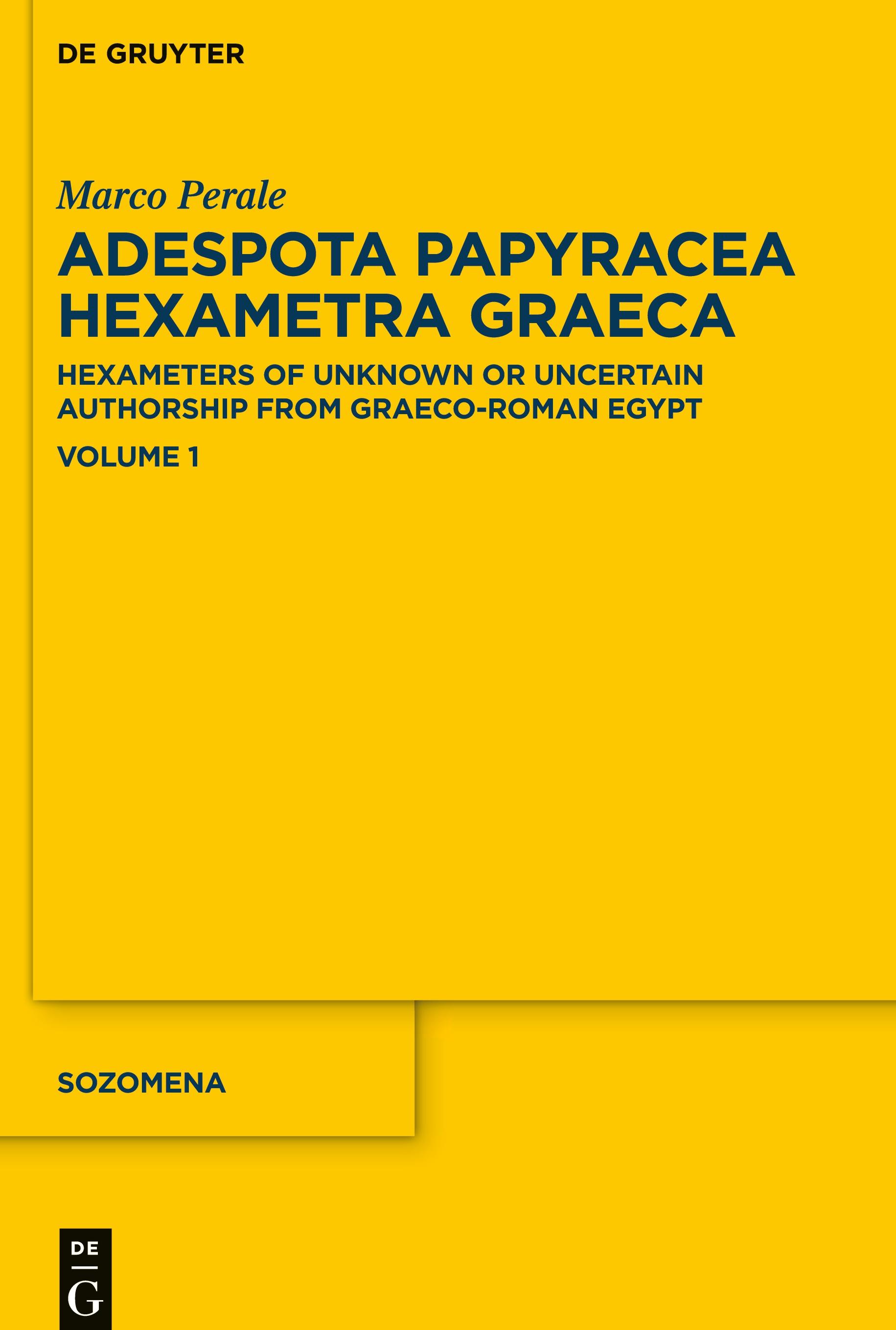 Vorderes Coverbild Adespota Papyracea Hexametra Graeca (APHEX), Adespota Papyracea Hexametra Graeca (APHex I)