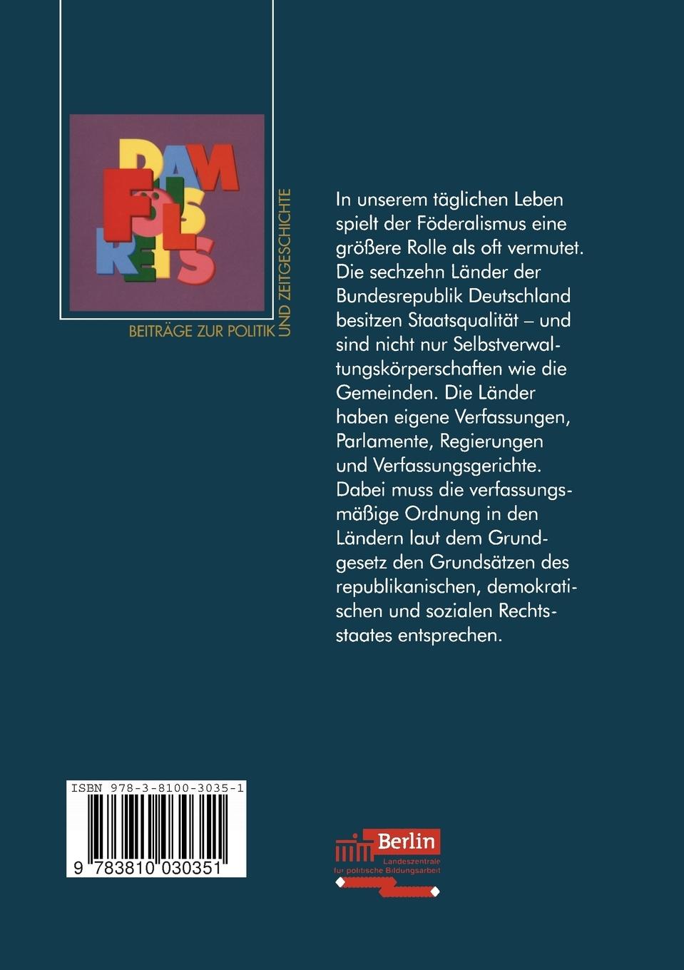 Rückseitencover Föderalismus in Deutschland