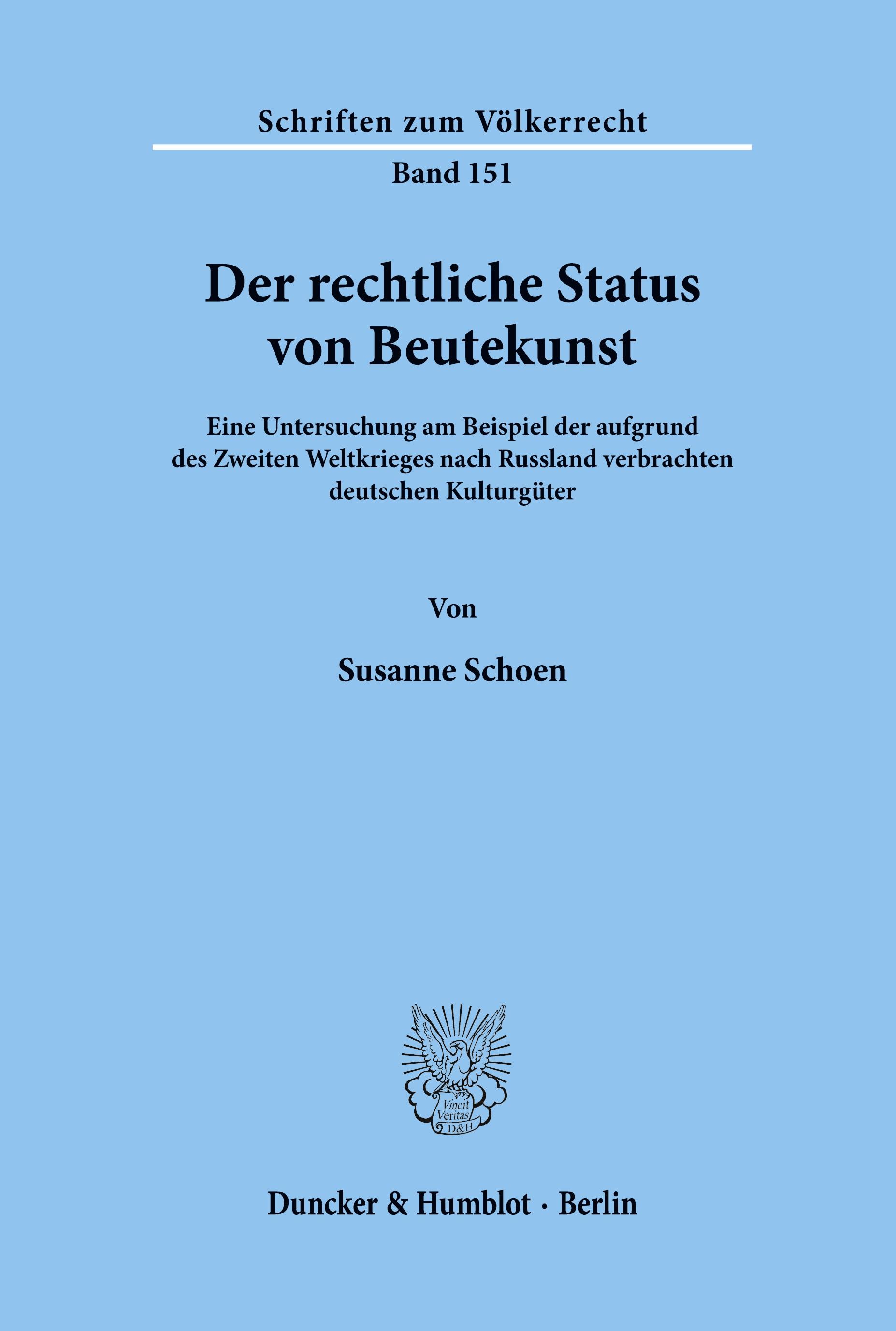 Vorderes Coverbild Der rechtliche Status von Beutekunst.