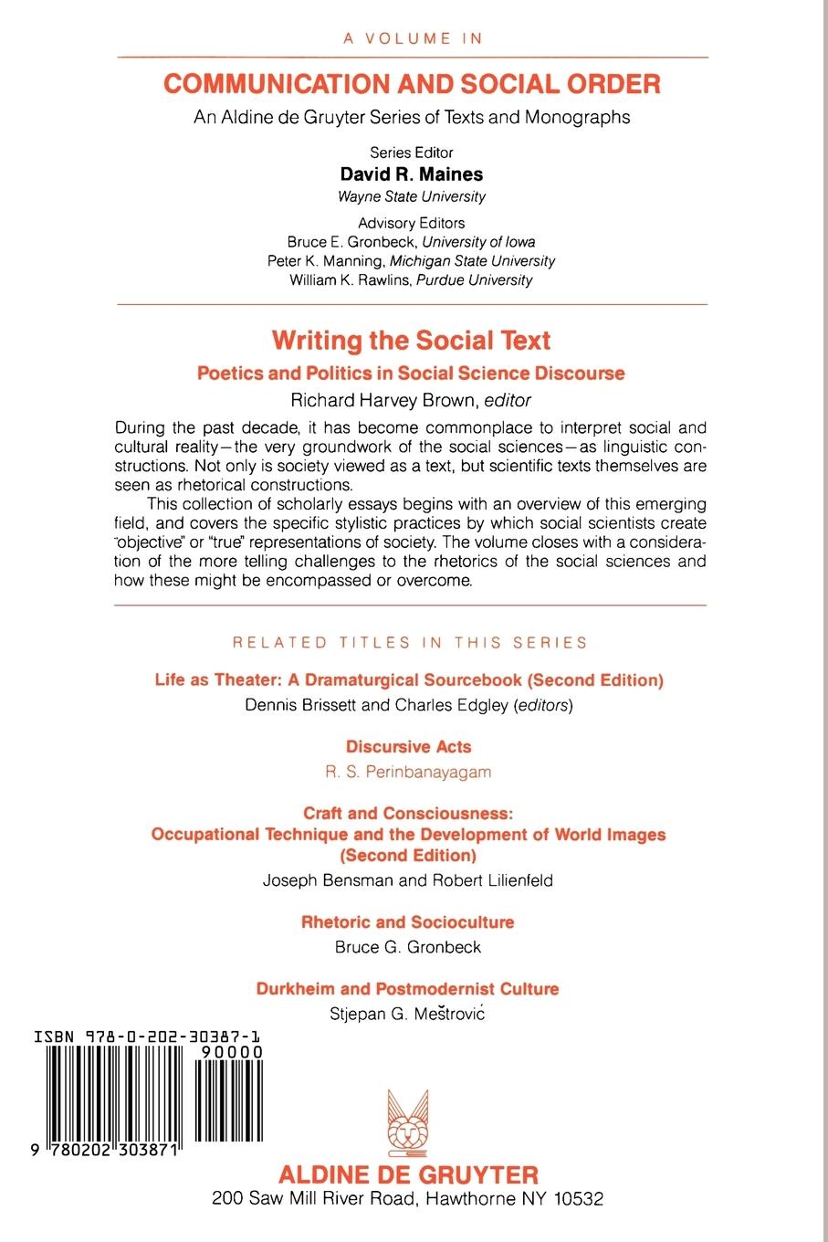 Rückseitencover Writing the Social Text
