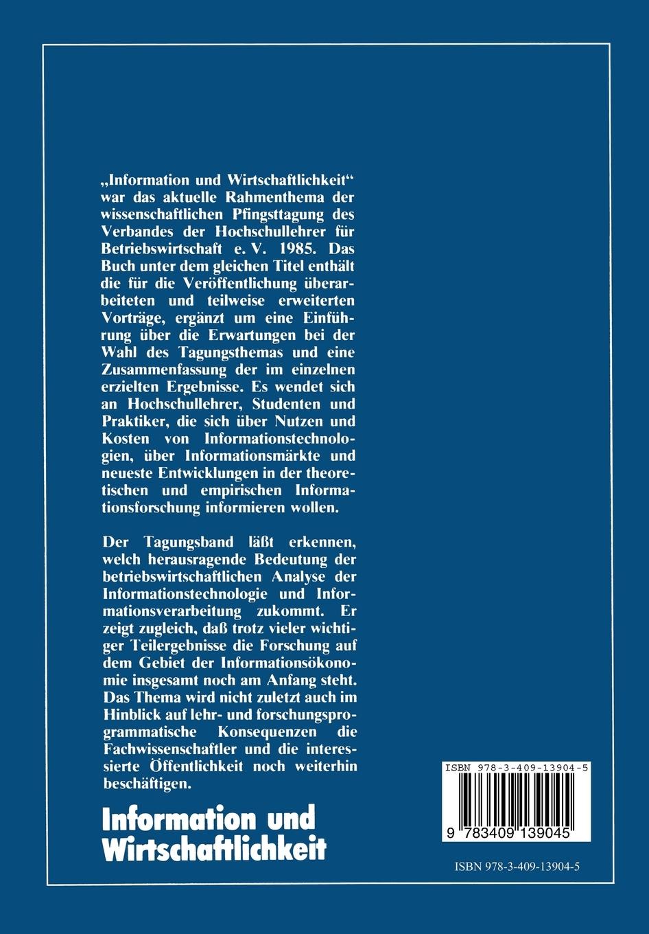 Rückseitencover Information und Wirtschaftlichkeit