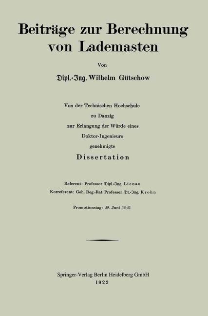 Vorderes Coverbild Beiträge zur Berechnung von Lademasten
