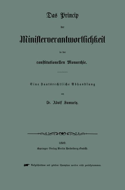 Vorderes Coverbild Das Princip der Ministerverantwortlichkeit in der constitutionellen Monarchie
